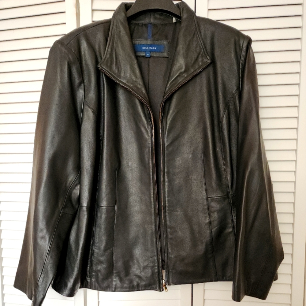 Cole Haan Womens Black Leather Jacket.
